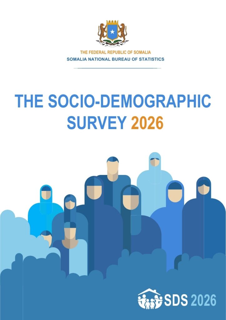 Cover page for The Socio-Demographic Survey 2026, featuring the Somali crest, diverse silhouetted figures, and the SDS 2026 logo.